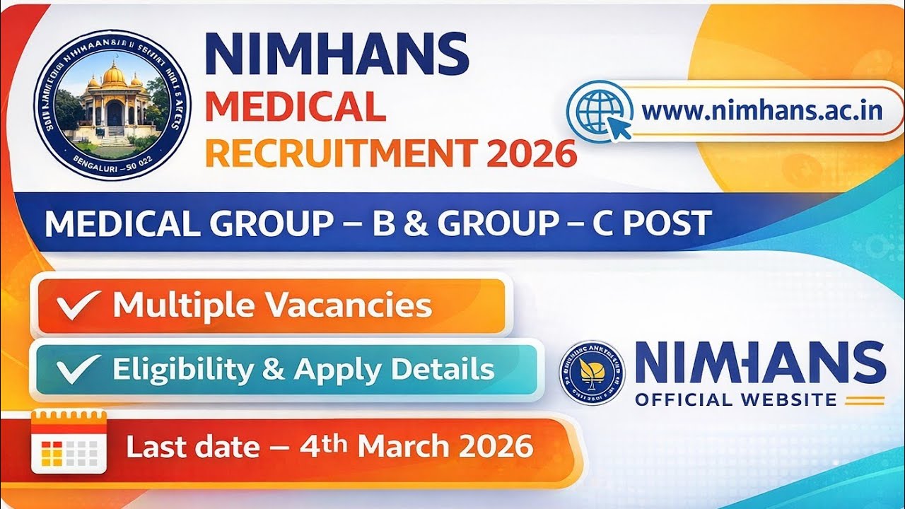 NIMHANS MEDICAL RECRUITMENT 2026 | MEDICAL GROUP B & GROUP C VACANCY 2026 | Medical new Vacancy 2026