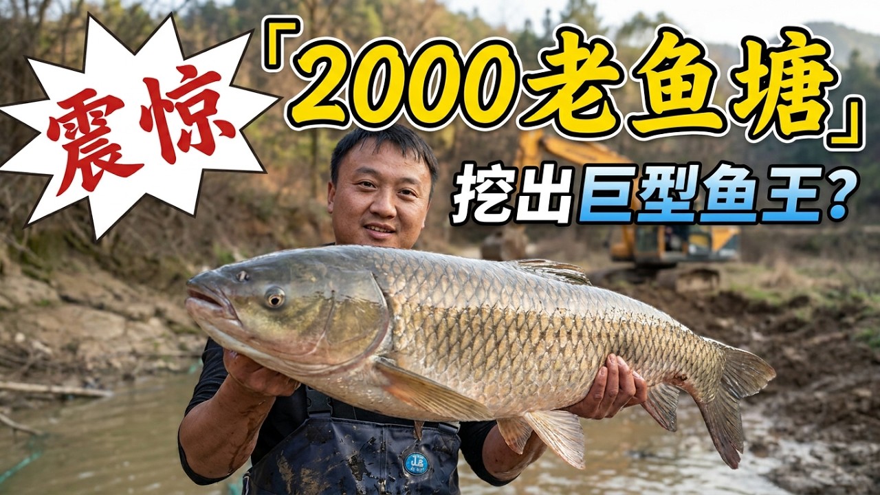 大表哥花2000元包下93岁老爷爷在大山里养的老鱼塘，用挖机挖开到底有多少鱼？
