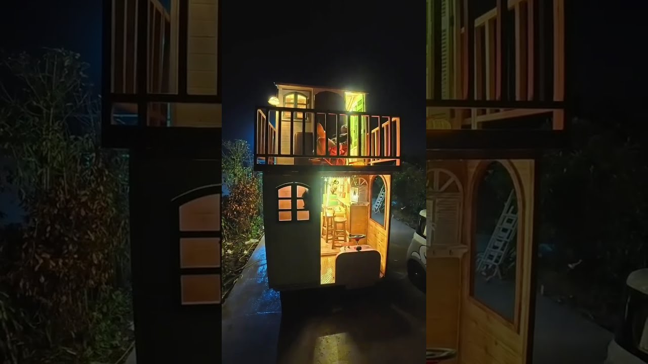 Revealing My Cozy Two-Story Mini Cabin✨I Built Myself..Then Camping in My Mini Car⛺🌧️in Heavy Rain!💛