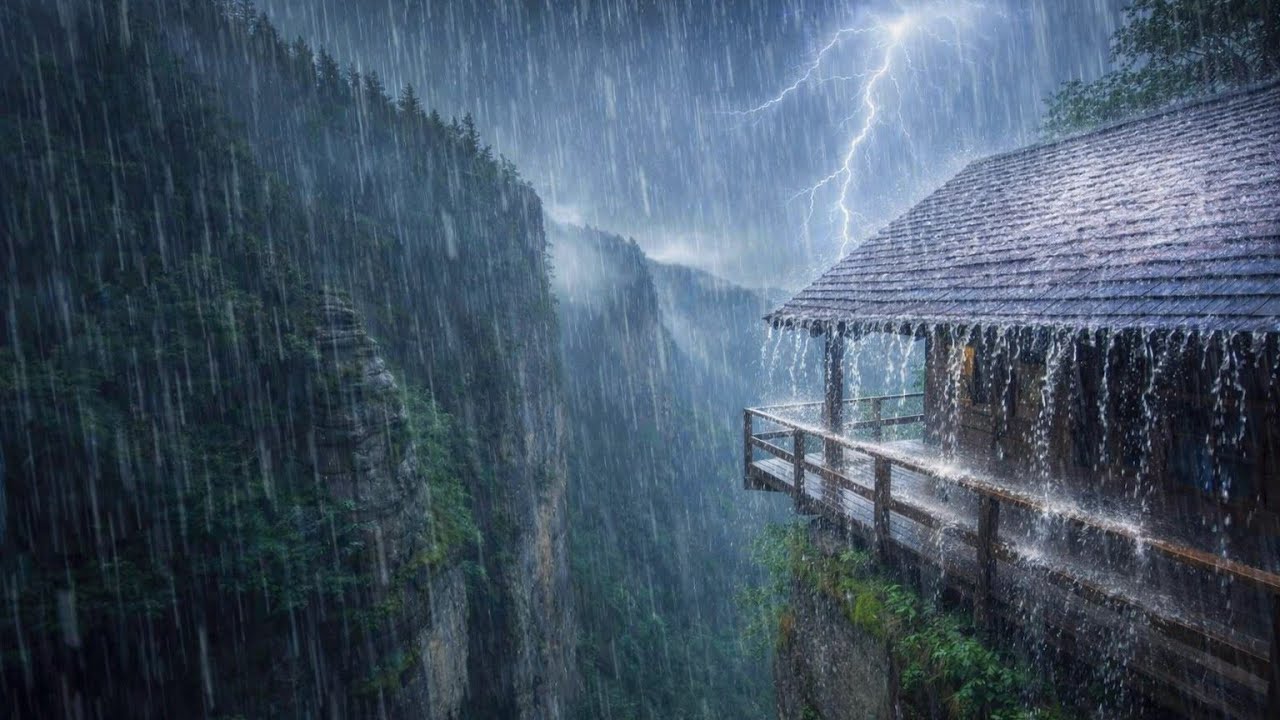 Cozy Edge-of-the-World Cabin Ambience | Heavy Rain & Distant Thunder to Relax, Sleep & Study | rain 