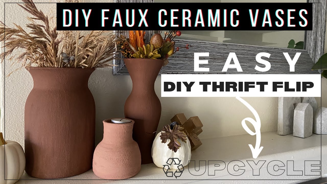 DIY FAUX CERAMIC VASES | DIY THRIFT FLIP | DIY TEXTURED VASES | EASY VASE UPCYCLE #trashtoterracotta