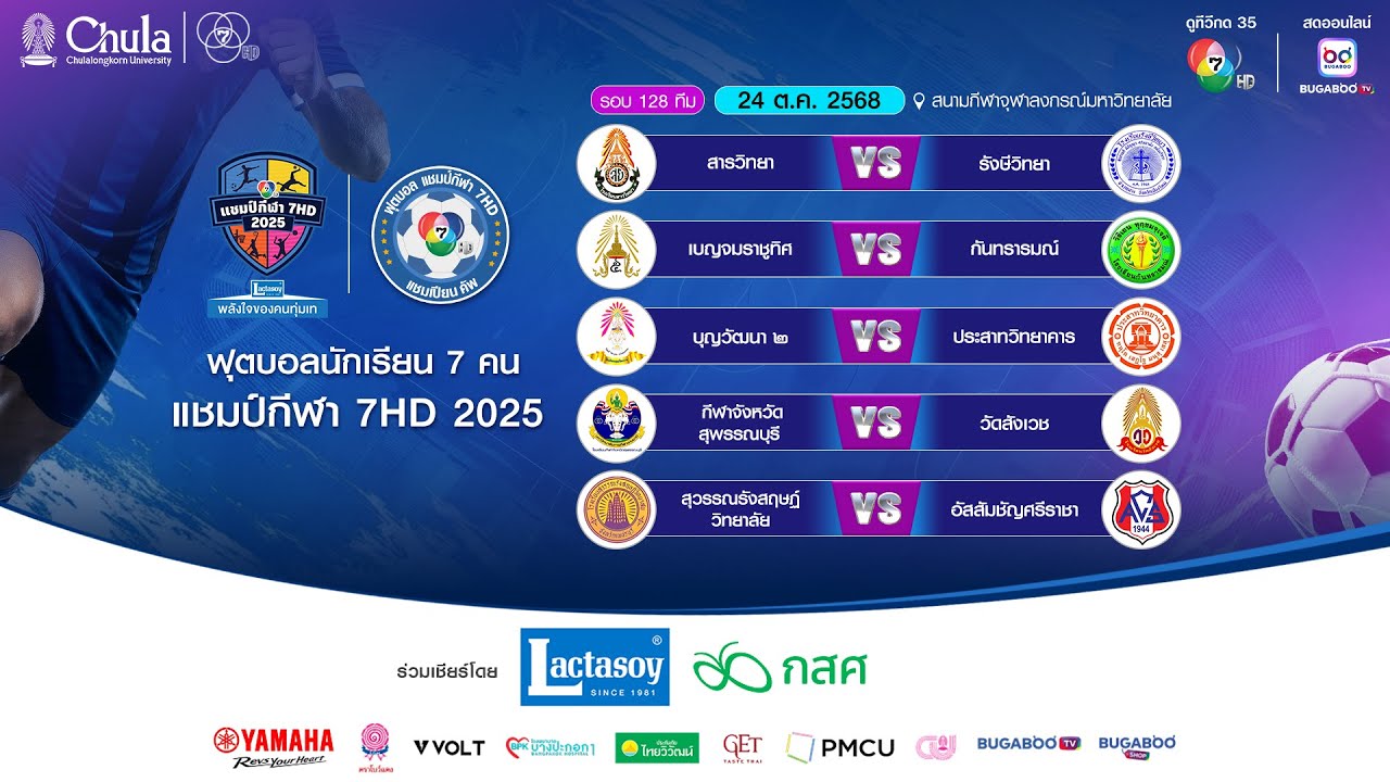 [LIVE] : ฟุตบอลแชมป์กีฬา7HD 2025 | รอบ 128 ทีม สนามกีฬาจุฬาลงกรณ์ฯ | 24 ต.ค. 2568 | ช่วงสอง