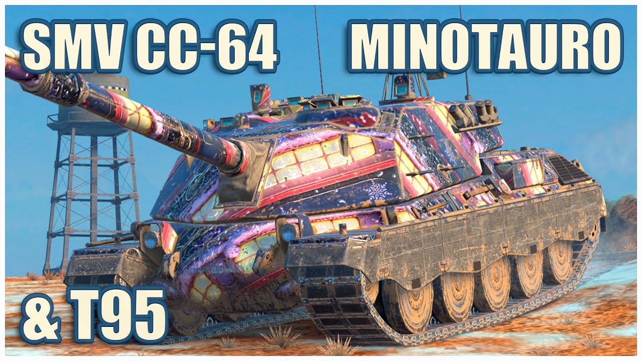 SMV CC-64, T95 & Minotauro • WoT Blitz Gameplay