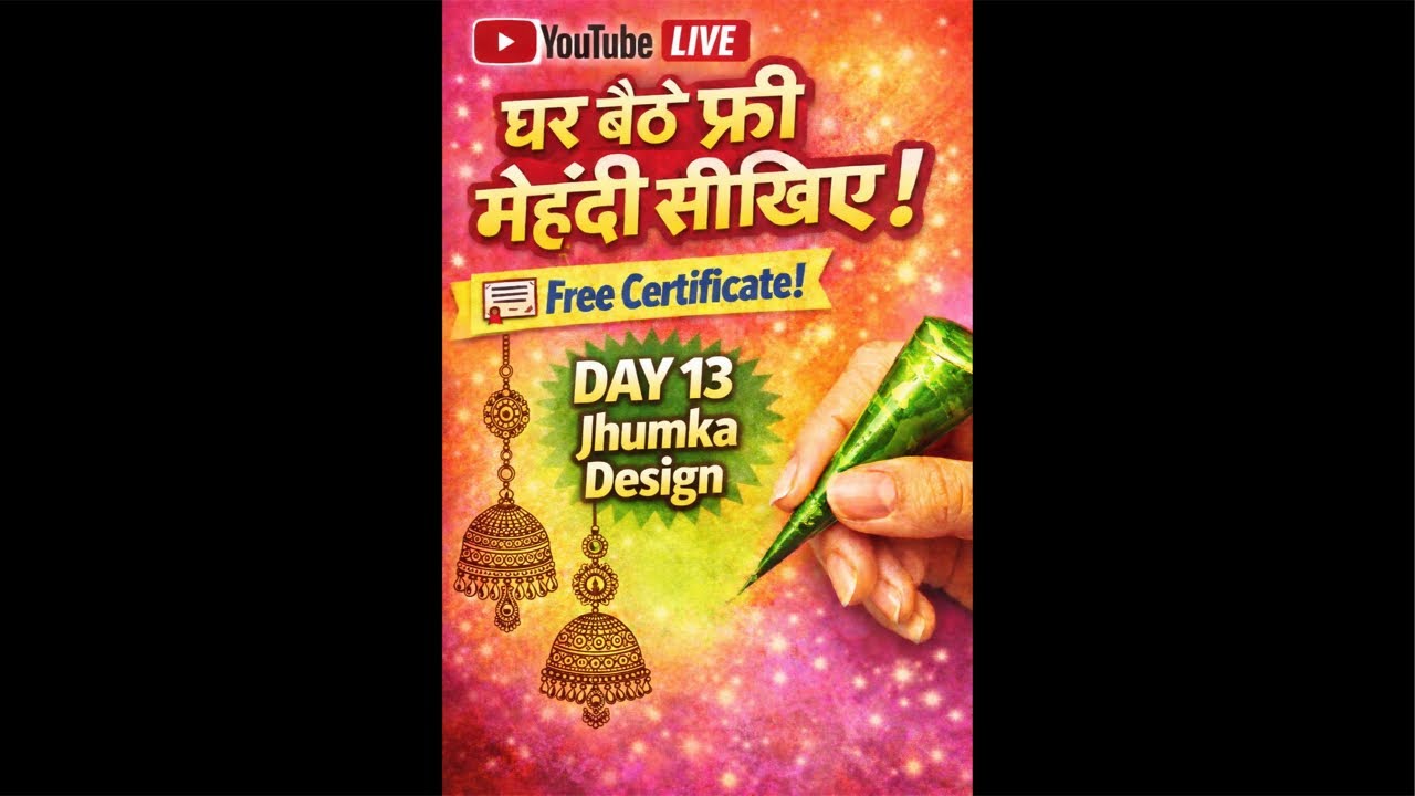 Day 13 Jhumka Mehndi Design | Free Certificate | 11:00AM #shortsfeed #livemehndi #mehndidesign #art