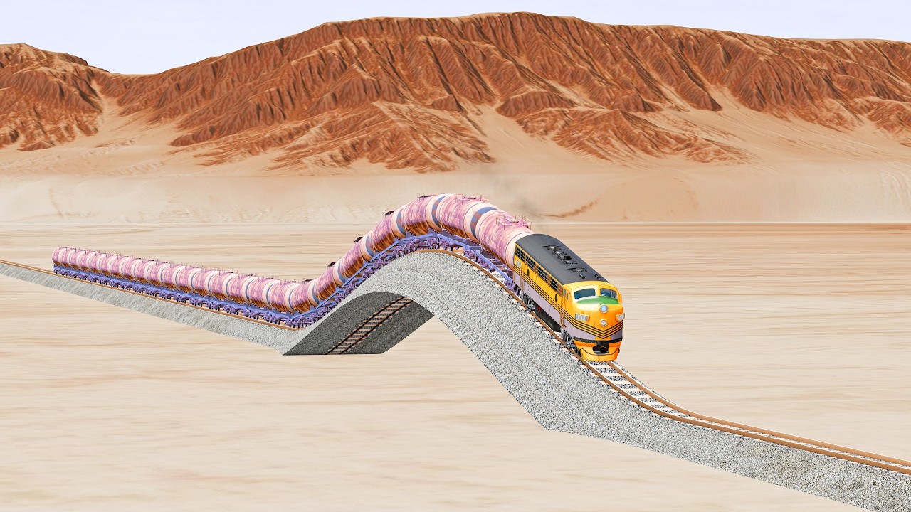 Impossible Bulged Rail Track vs Trains-Beamng Drive