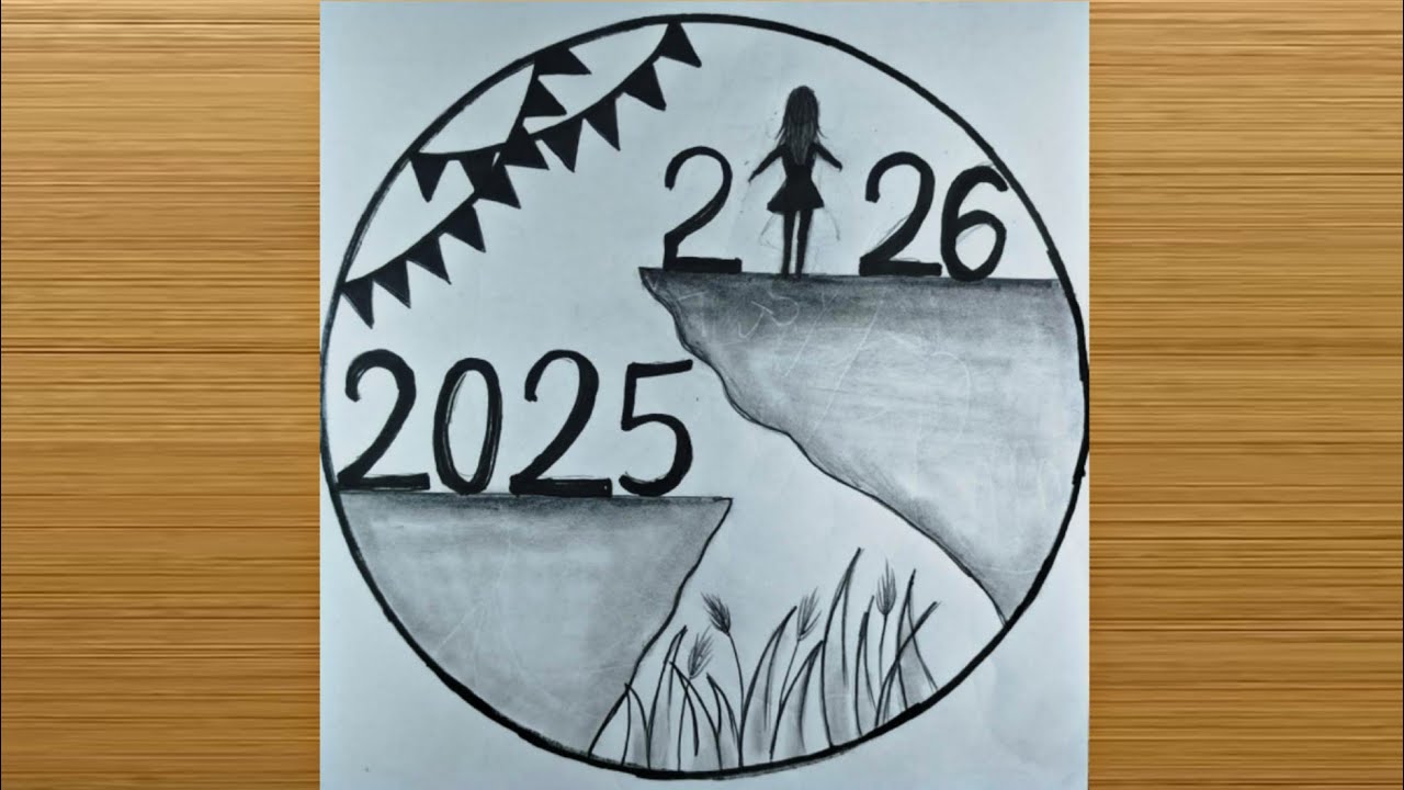 Happy New Year 2026 drawing / Easy drawing /New year 2026 drawing / Pencil drawing easy 