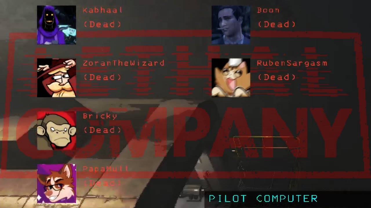 Lethal Company with a brick, a dog, a seal, a wizard, a cultist, and a sandwich.