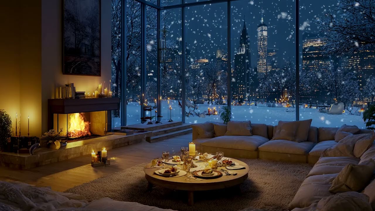 3 Hours Jazz Lounge and Crackling Fire 🎷🔥 Relaxing Story (No Ads)