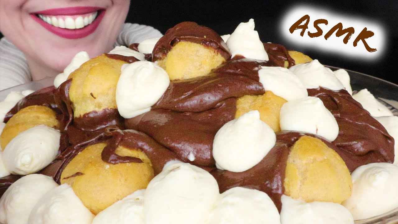 ASMR: CHOCOLATE PROFITEROLE PUFFS 🎂 | No Talking Mukbang | Real Eating Sounds | Request #5