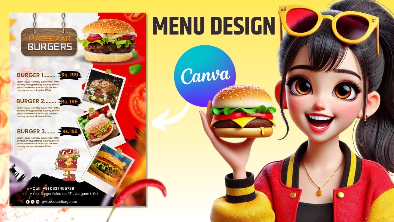 Restaurant Food Menu Design in Canva | Menu Card Hindi Step by Step Tutorial for Beginners