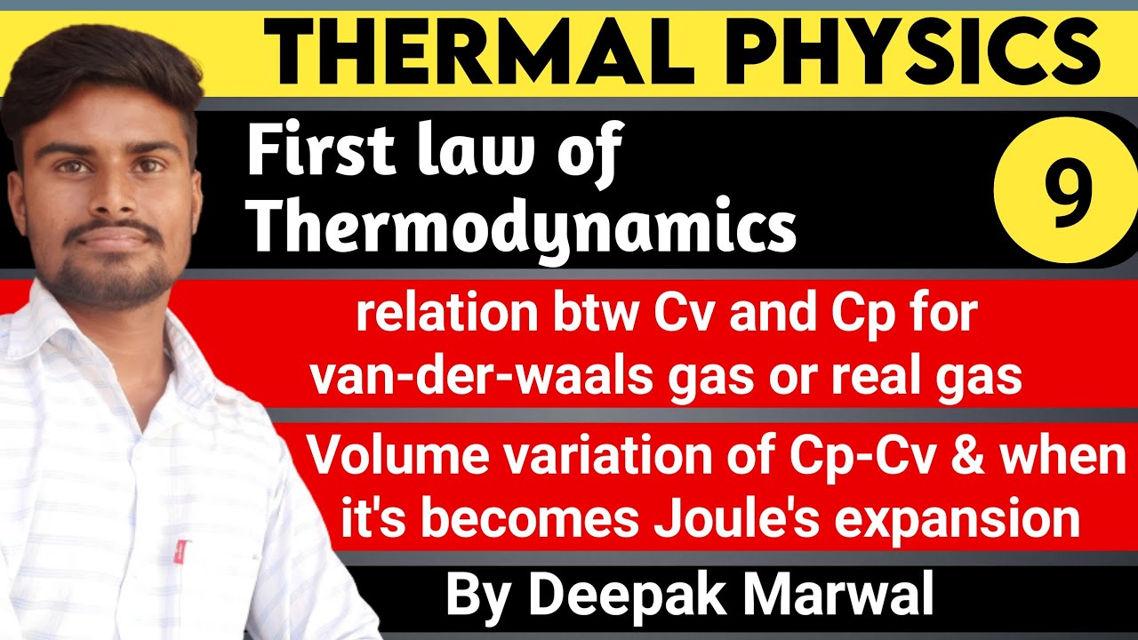 Relation btw Cp & Cv for real gas or van-der-waal gas | volume variation for Cp-Cv | thermodynamics