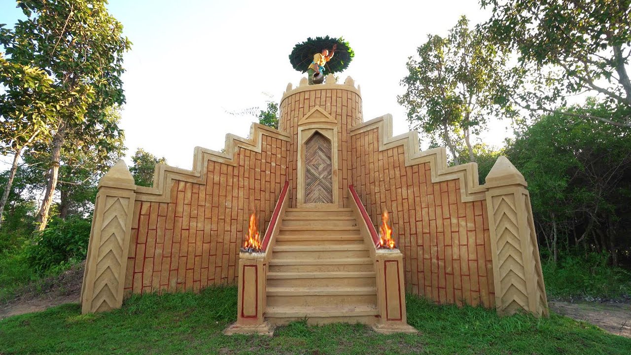 Build A Beautiful House Mansion Mud Circle Villa Near Deep Jungle by Ancient Skills