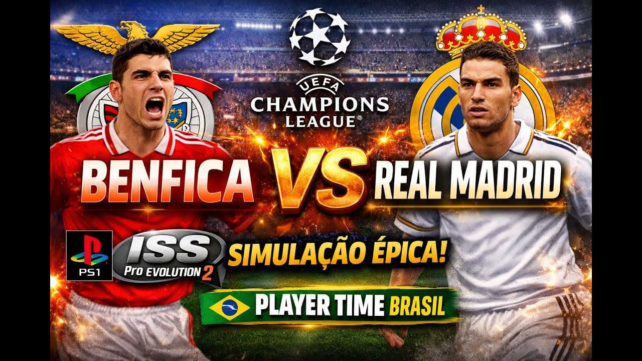 🔥 Benfica 🆚 Real Madrid | Simulação ÉPICA da UEFA Champions League no ISS Pro Evolution 2 (PS1)