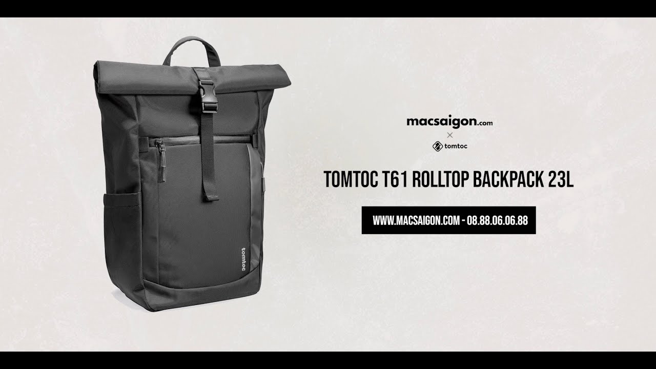 Tomtoc T61 Rolltop Backpack 23L (Lên đến 16-inch) - Black