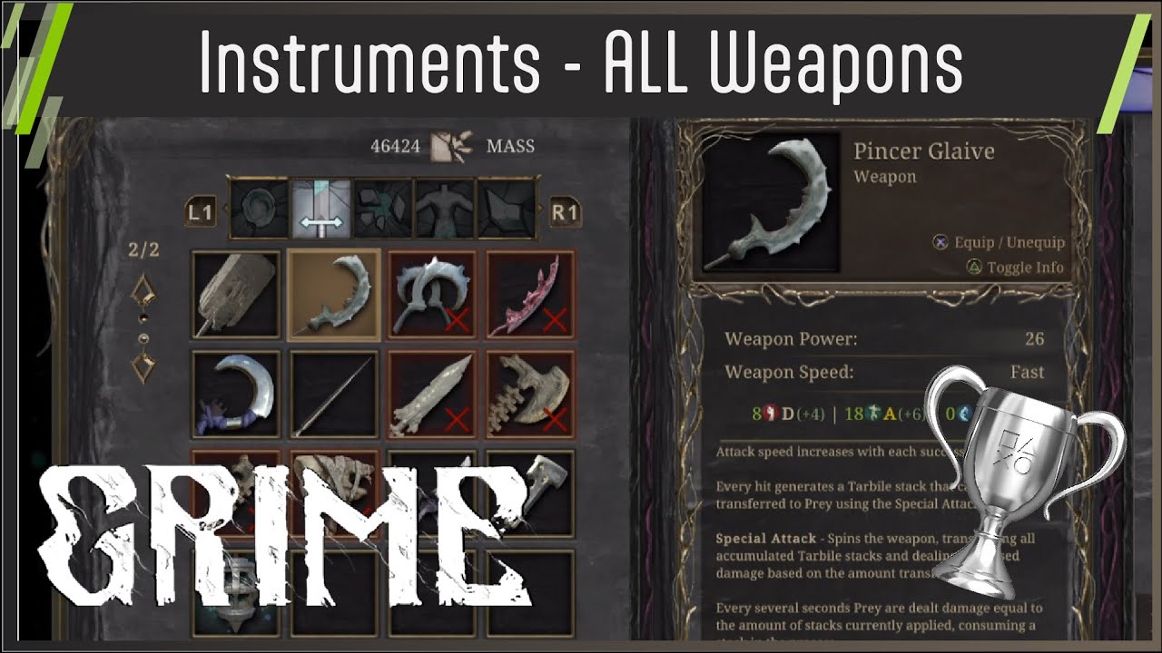 Grime: Colors of Rot 🏆Instruments🏆- All Weapons (Trophy Guide) PS5/ Steam/Xbox