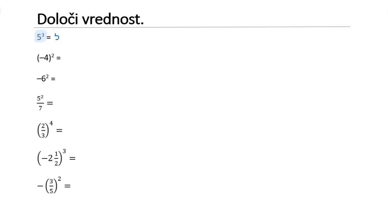 Vrednost potence oz. izraza (8.r)