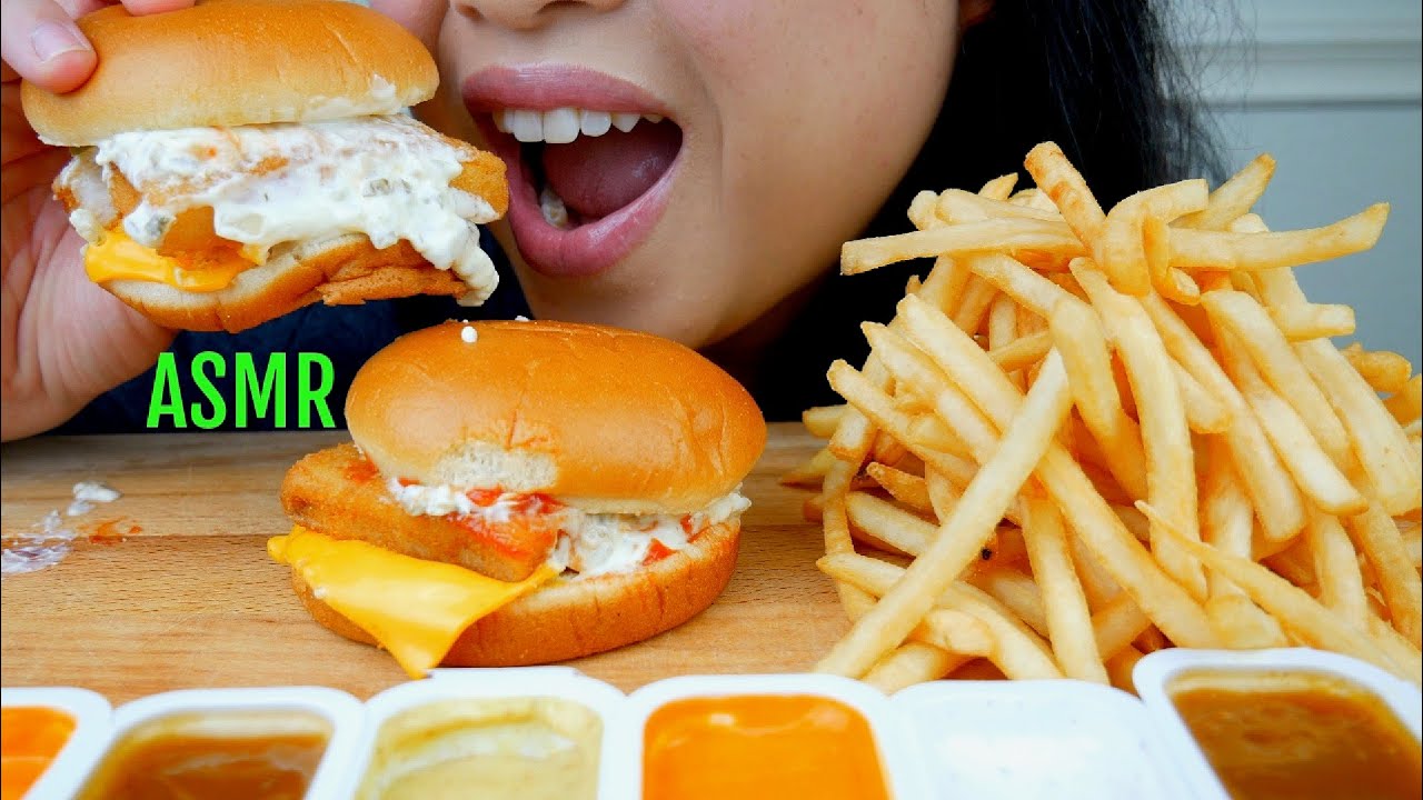 ASMR DOUBLE Fish Fillet Sandwich ♥︎ Fries ♥︎recipe tartar sauce *No Talking* suellASMR
