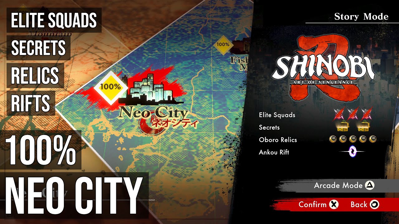 SHINOBI: Art of Vengeance - Neo City - All Collectibles (Secrets, Squads, Relics, Rift)