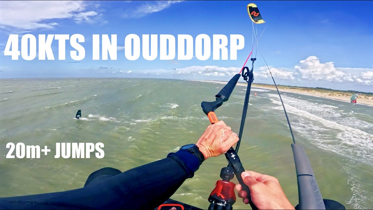 Insane 20m+ kiteboarding jumps - 40 Knots in Ouddorp