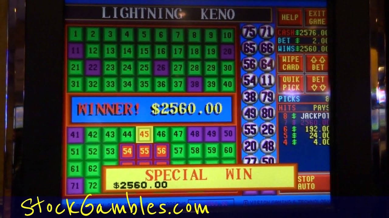 Winner Keno Slot Machine Indian Casino $2560.00 Lightning Gambling Huge Win Video