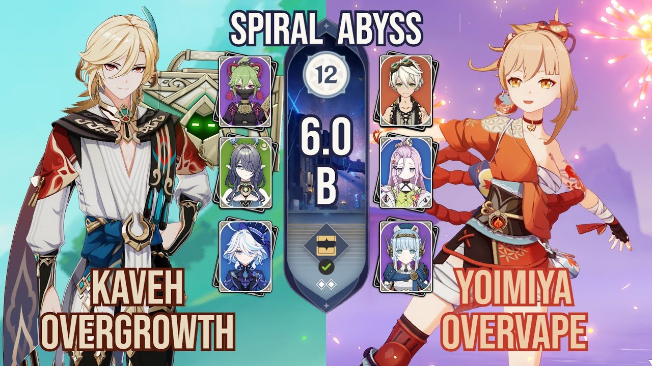 C6 Kaveh Overgrowth + C0 Yoimiya Overvape | Spiral Abyss 12 6.0 | Genshin Impact