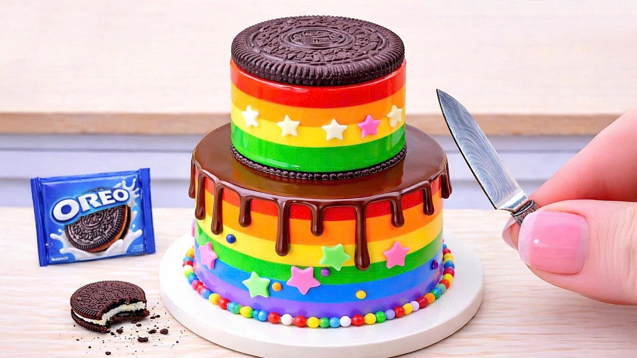 Mini Rainbow Chocolate Cake Recipe With OREO 🌈🍫 Satisfying Mini Rainbow Cake Decorating Ideas