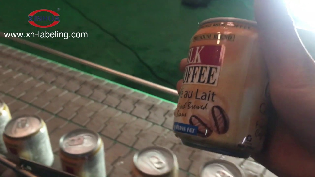Filled Aluminum beer and coffee can Shrink Sleeve Applicator and steam shrink tunnel
