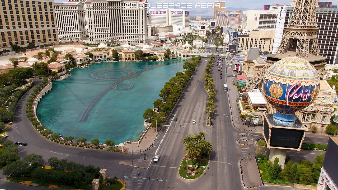 The Las Vegas Strip Aerial Drone Footage during COVID-19 Pandemic with Empty Streets and No People