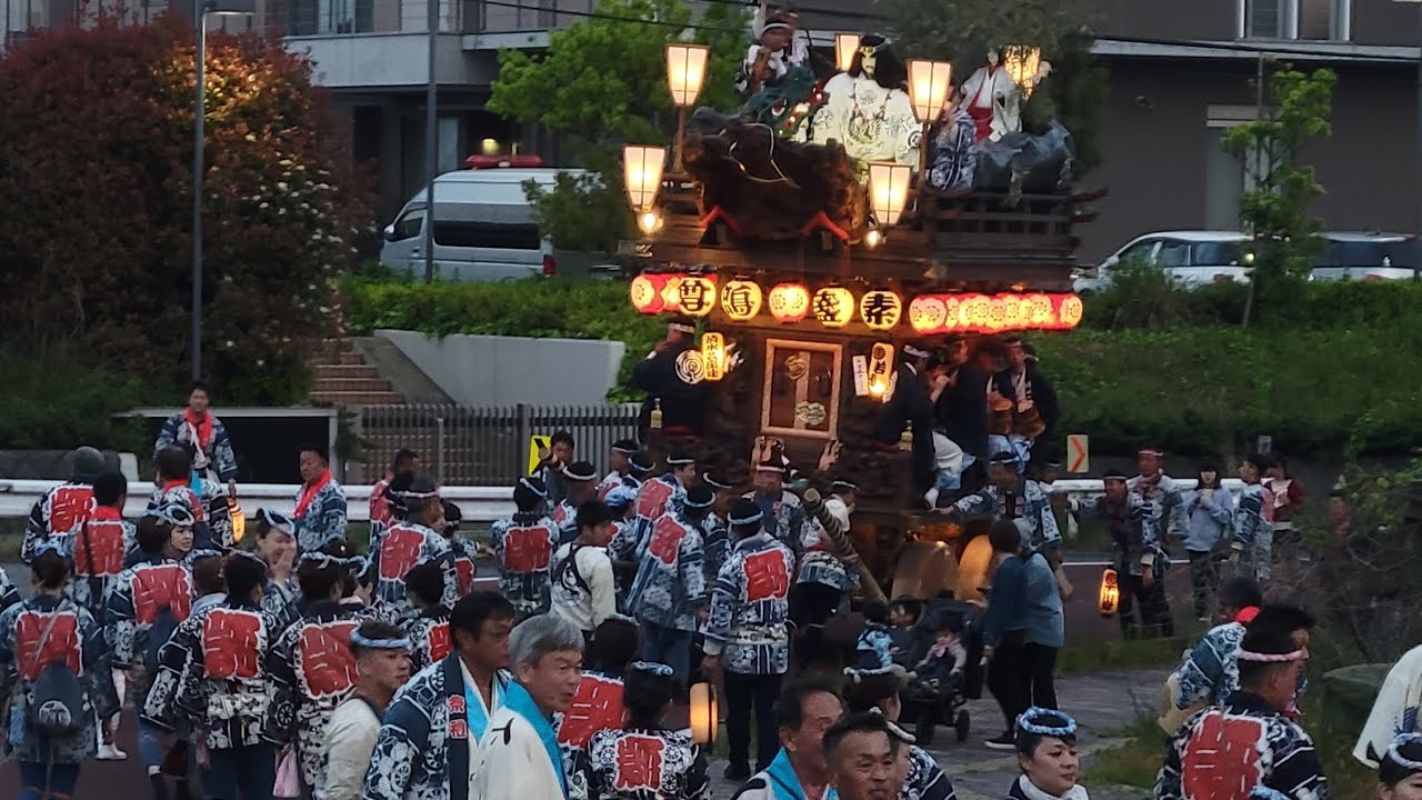 2025/5/5 下川岸区 車輪車軸新調曵き廻し1日目 夜の部 栗飯原瓦工業～山車蔵まで