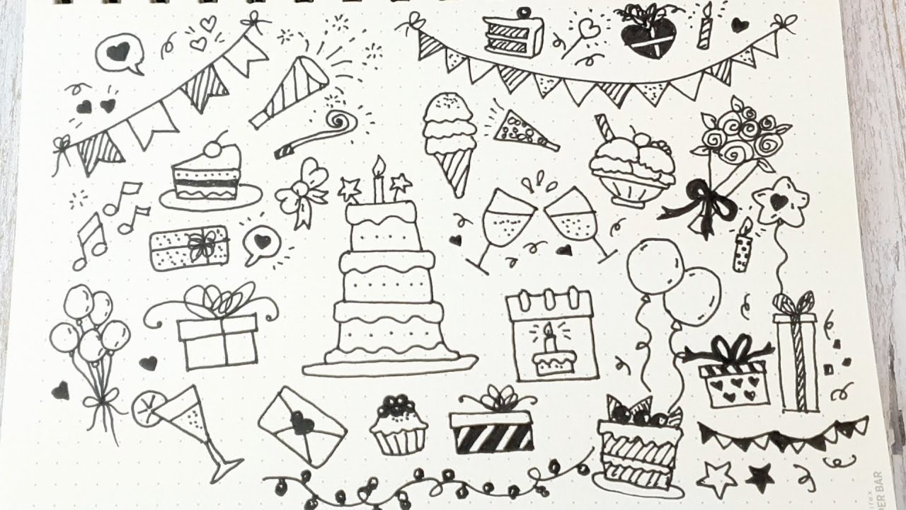 How To Draw Birthday Doodles | Party Doodles | Decorations | Happy Birthday Drawings