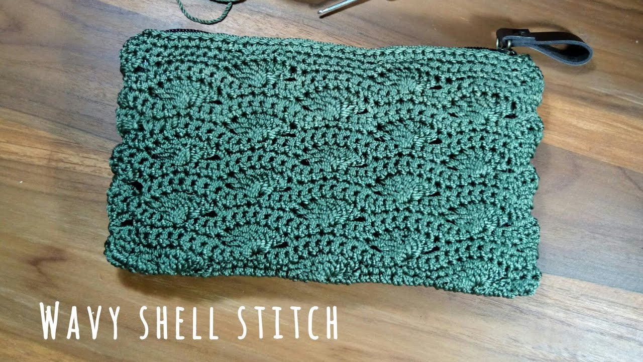 Crochet pouch purse | Dompet rajut | Wavy shell stitch