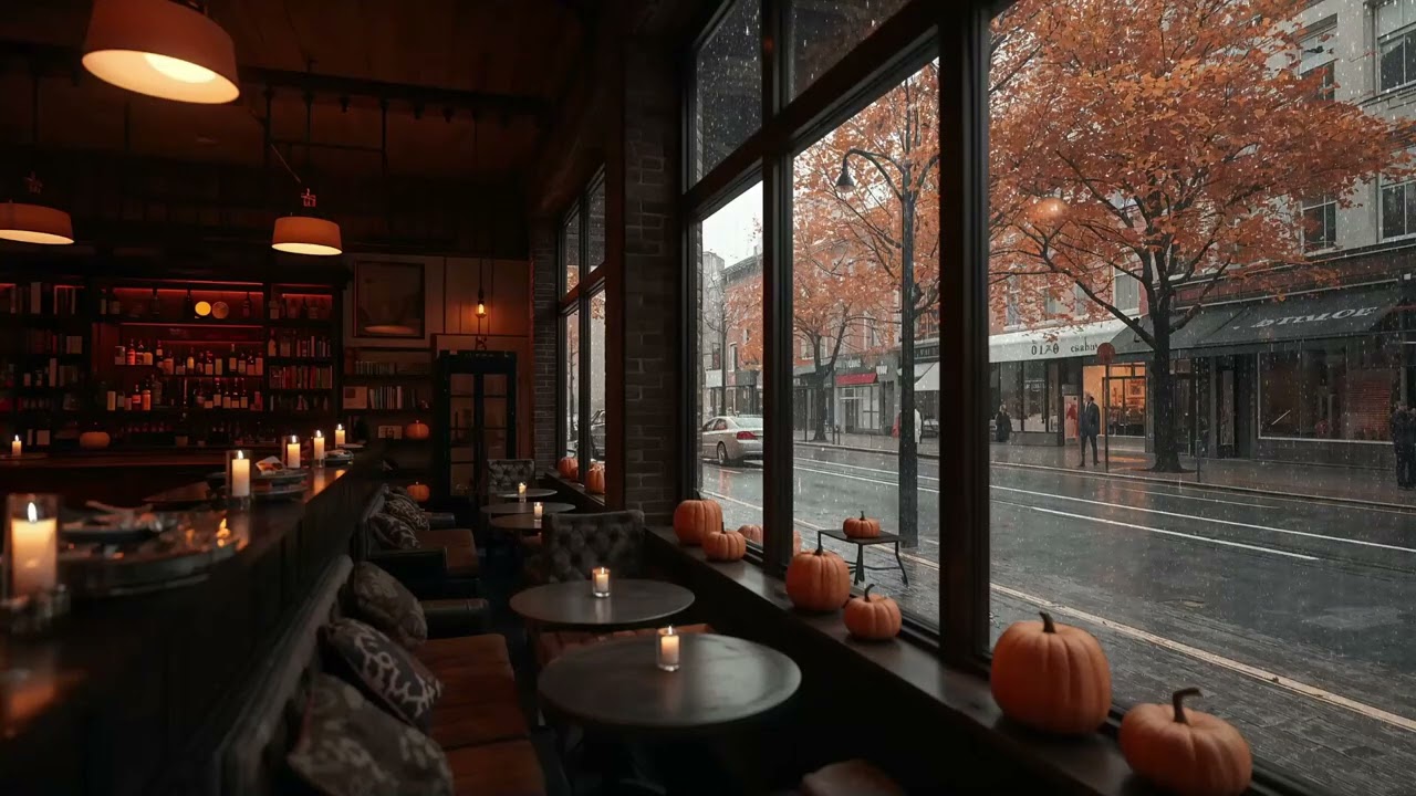 Jazz Music at a Cozy Autumn Cafe on a Rainy Day for Work, Study, and Relaxation