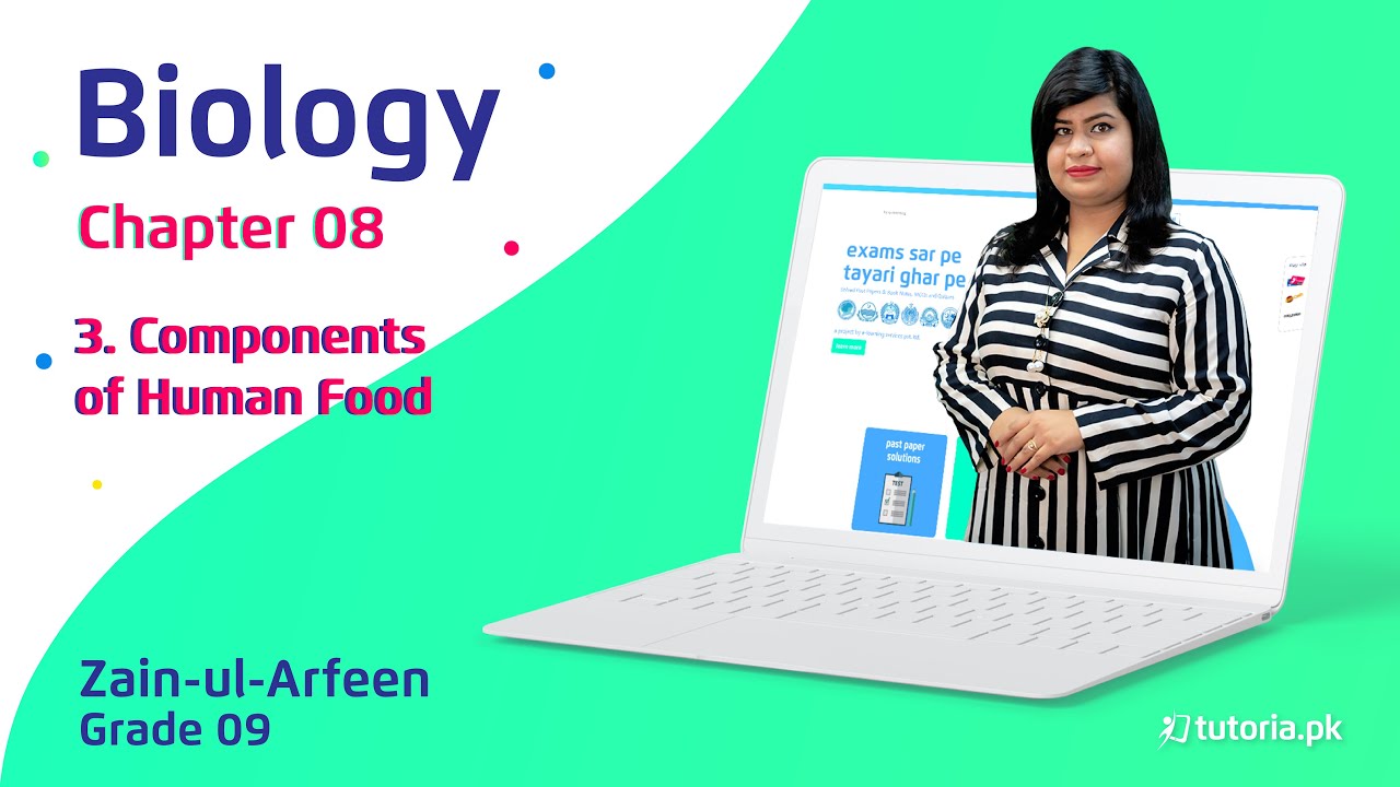 Biology Class 9 | Chapter 8 | Topic 3 | Components of Human Food | in urdu | tutoria.pk