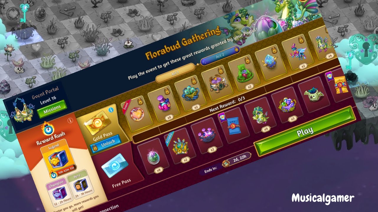 Merge dragons florabud gathering, level 10 point item, collect rewards, heal all land