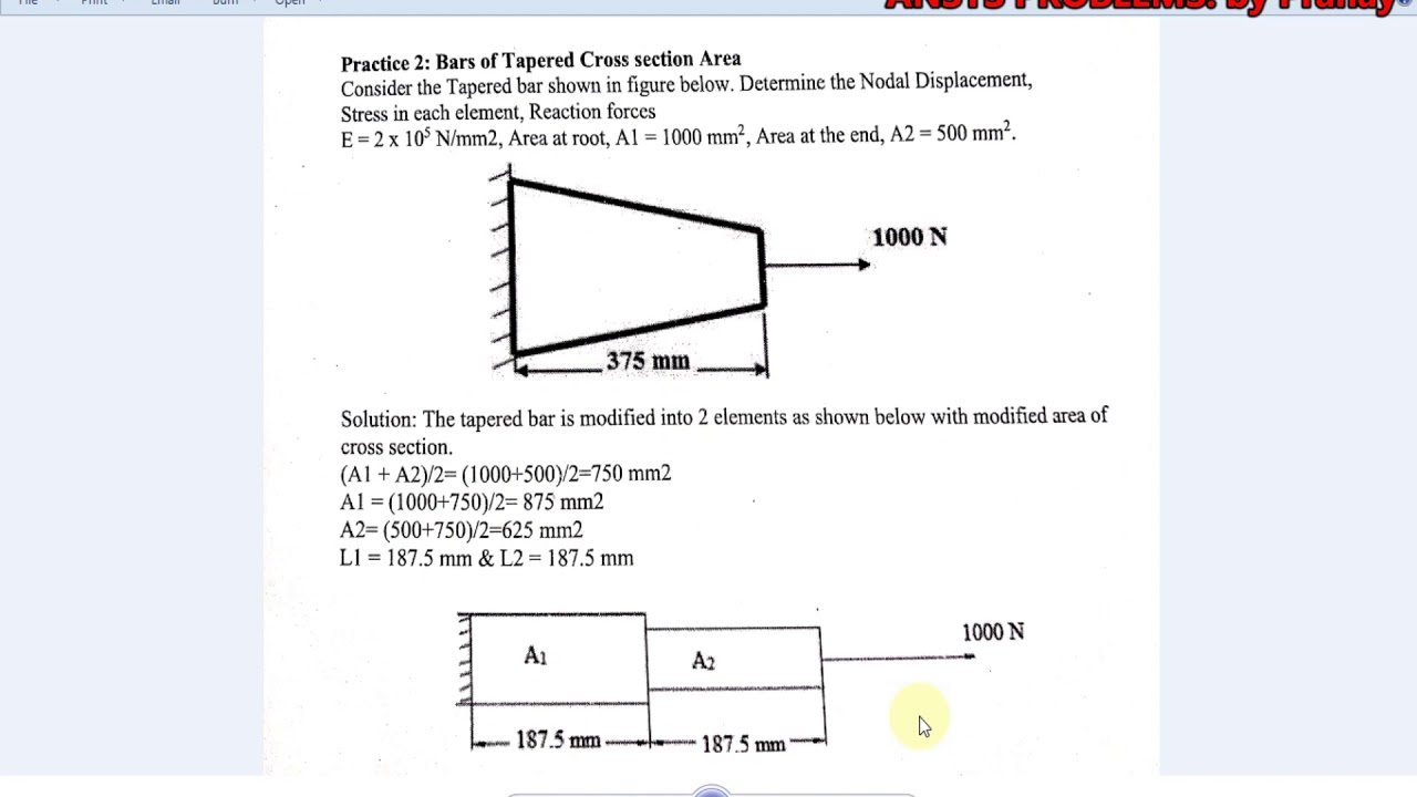 Ansys Bar Problem | Practice 2: Bar of Tapered Cross Section Area |Ansys Lab Manual Mechanical