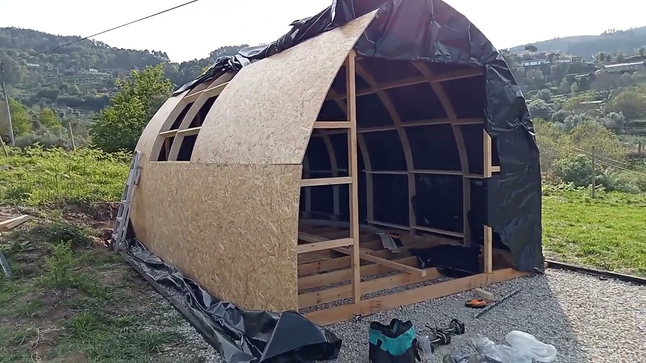 Glamping Pod | Covering structure with OSB board | Building my own glamping pod - Portugal
