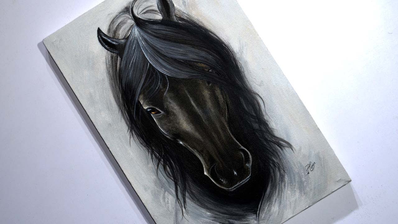 Black and White / Black Horse Acrylic Painting on Canvas / Majestic Horse Painting