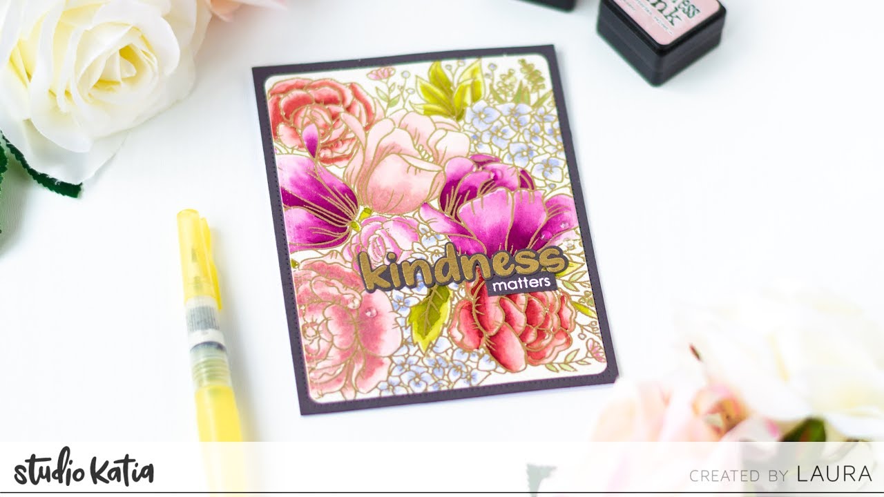 Emboss Resist Watercolor with Distress Inks | Studio Katia Floral Garden