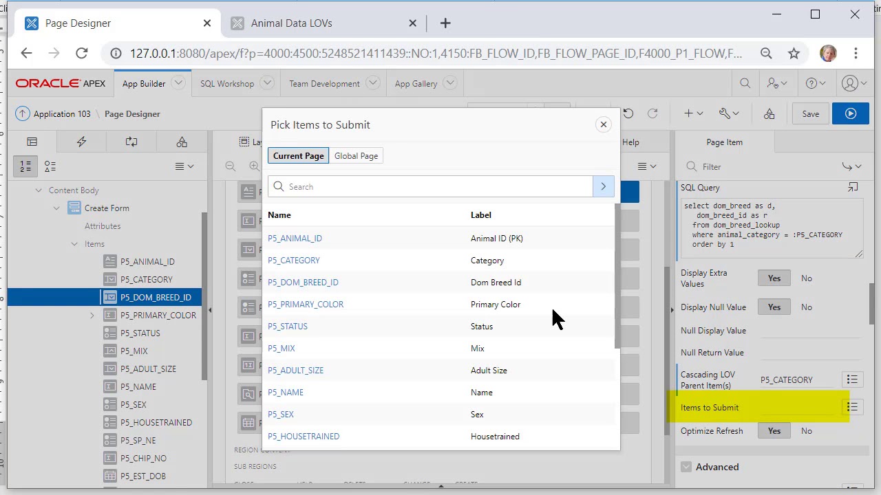 APEX 19.1 20 Cascading LOVs: selection in one sets the list in other. Create after-update triggers.