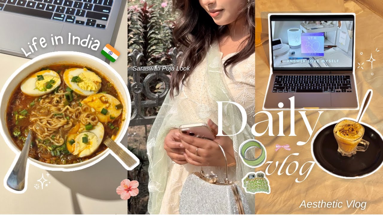 Один день из моей жизни 💌🍜🫧 | Эстетический видеоблог об Индии 🇮🇳 | Пуджа Сарасвати в школе, прогу...