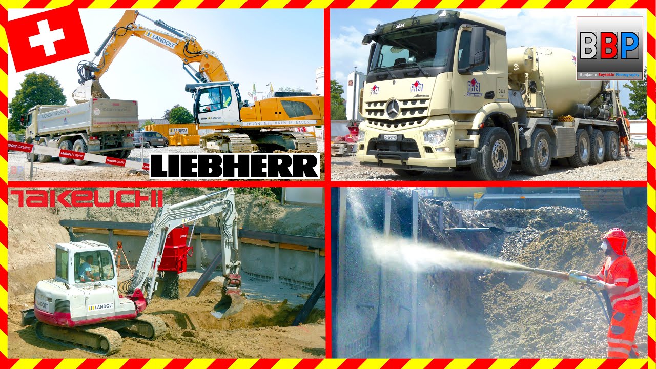 Liebherr R 946 VA, Mercedes, Scania Kipper, Takeuchi TB 175,... Kleinandelfingen, Schweiz, 2025.