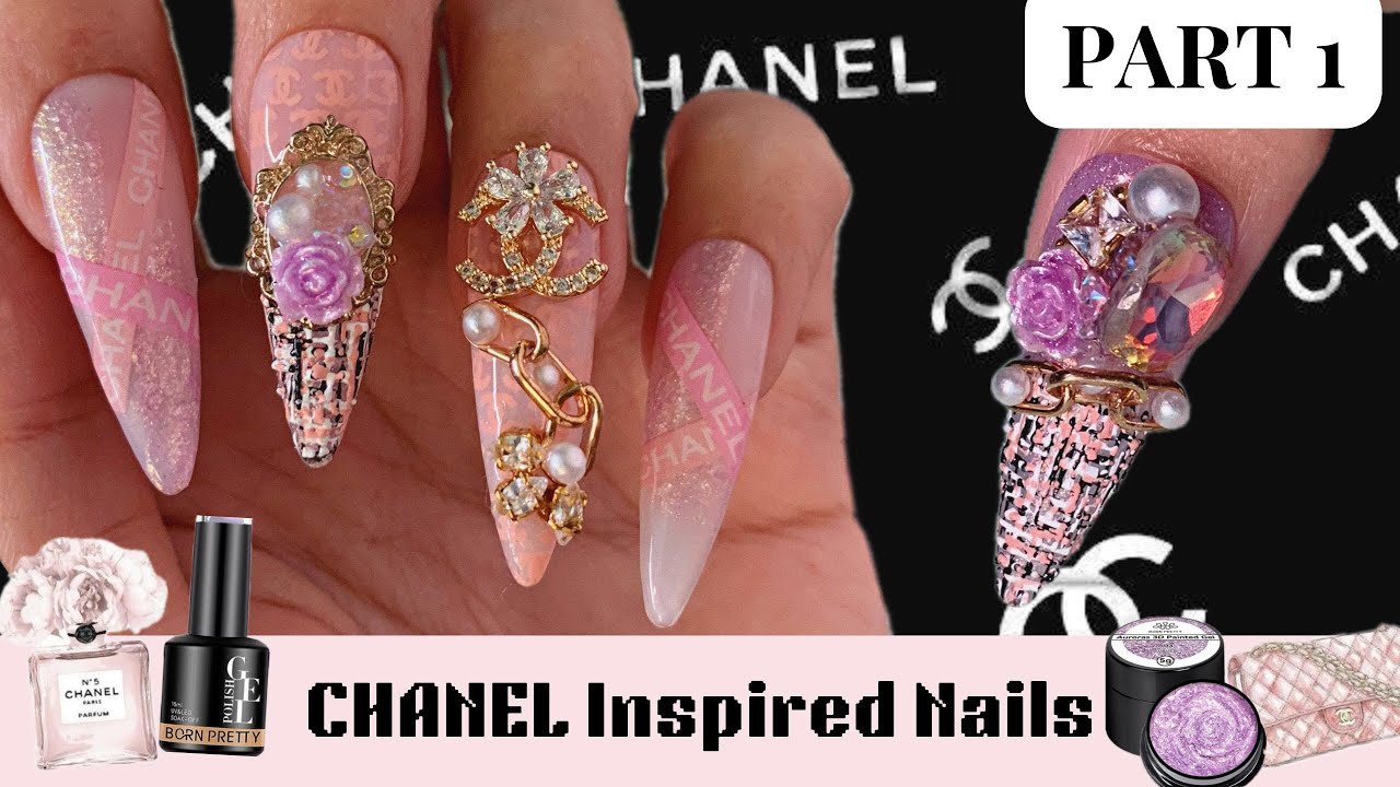 ⋆ 𖥔.˚ᡣ𐭩 part 1: tweed chanel nails — born pretty 3d auroras painted gel + rubber base gel ᡣ𐭩˚ . 𖥔 ⋆