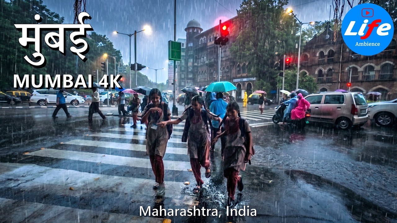 Walking in the Rain in Fort, MUMBAI, 4k Rain Ambience