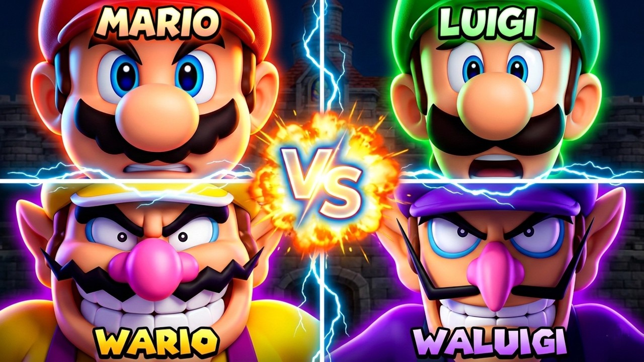 4-Way Battle: Mario vs Luigi vs Wario vs Waluigi! 🎮👑