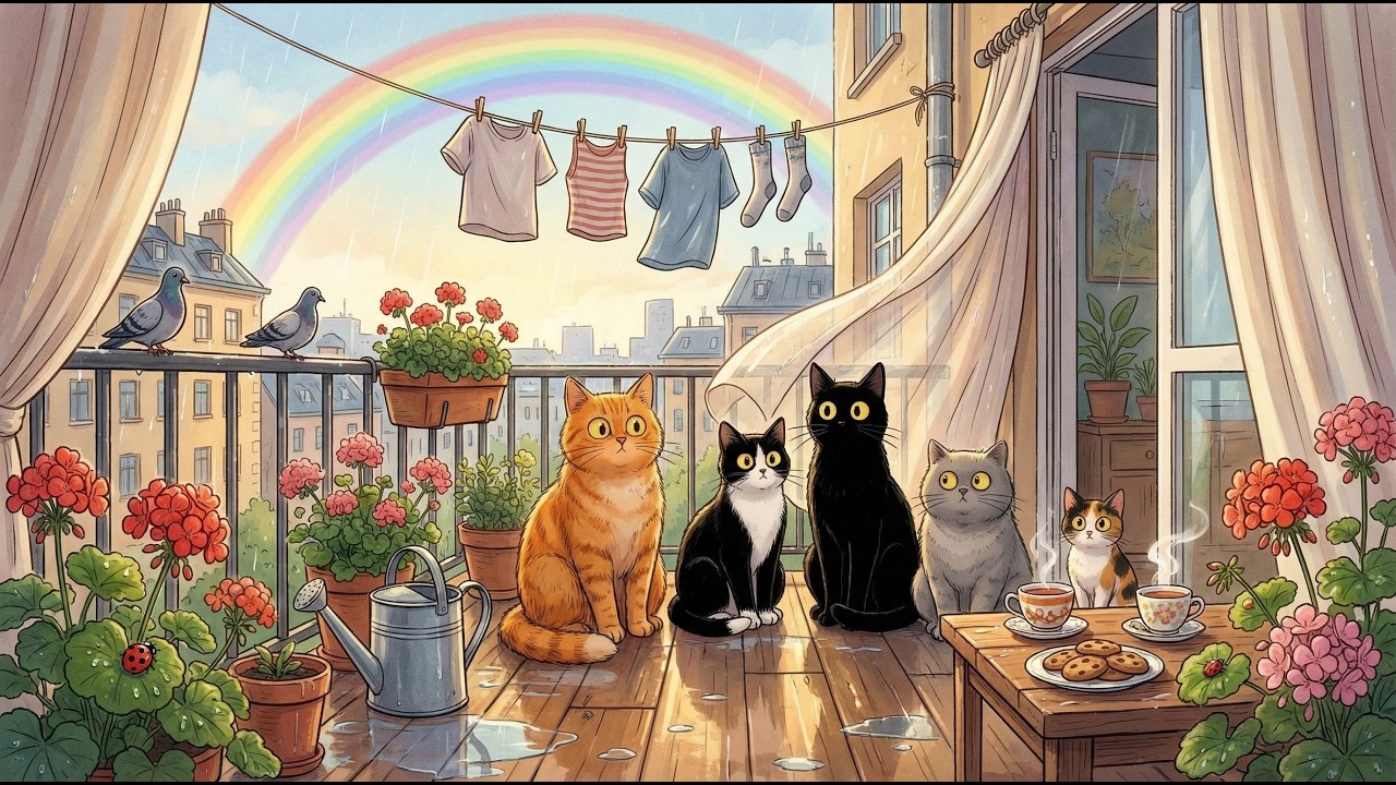 Bossa Nova Jazz Café ☕ 2 Hours Relaxing Coffee Shop Music for Study, Work & Cozy Cat Balcony