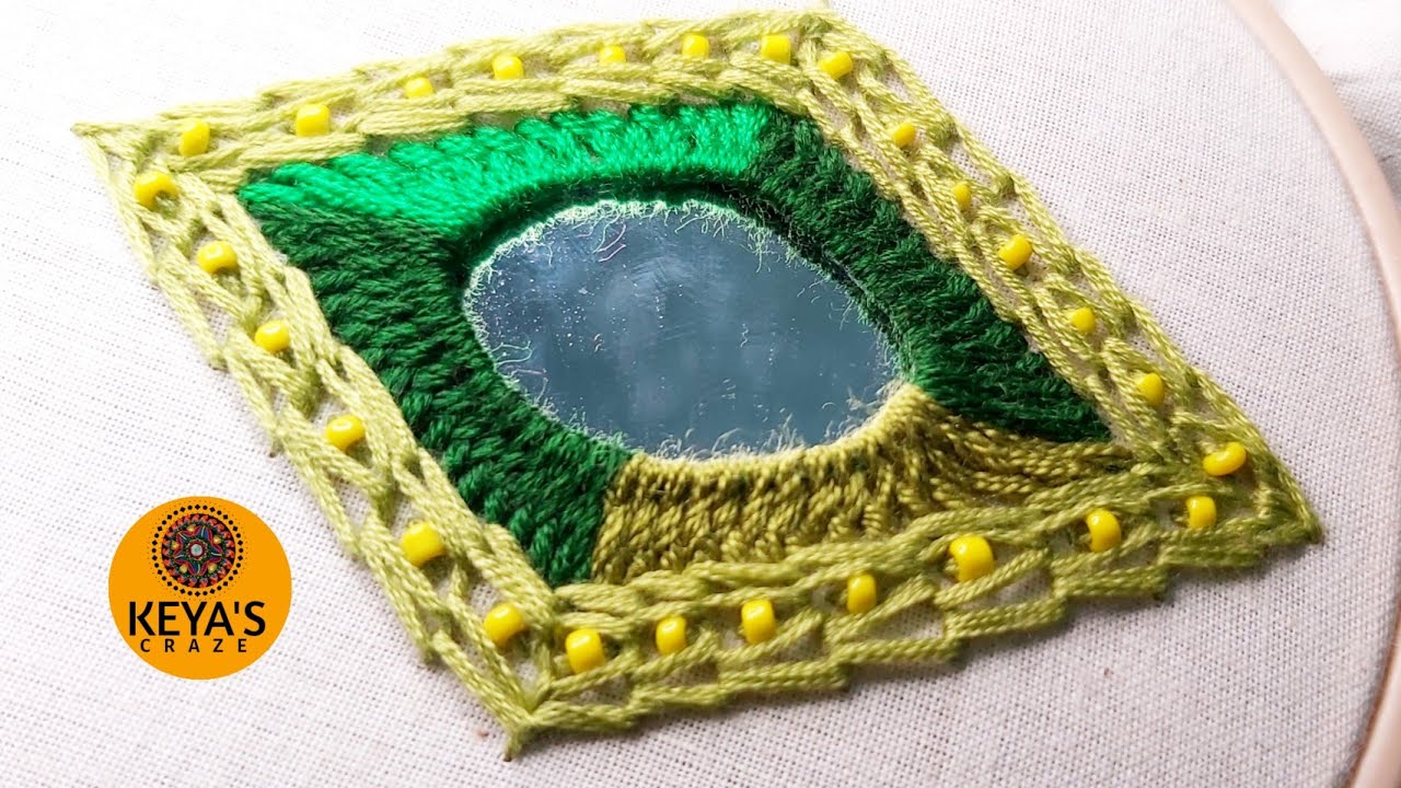 Tutorial no - 640| Hand embroidery 2020 / Rhombus shape mirror tutorial/ keya's craze