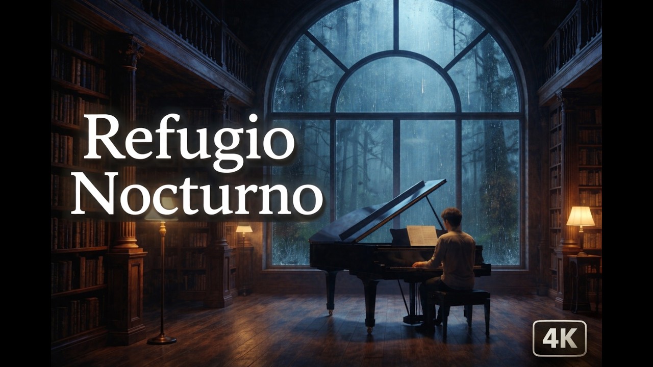 Refugio Nocturno Piano y Lluvia en la Biblioteca para Dormir Profundamente (4K) @RelaxTotal4K