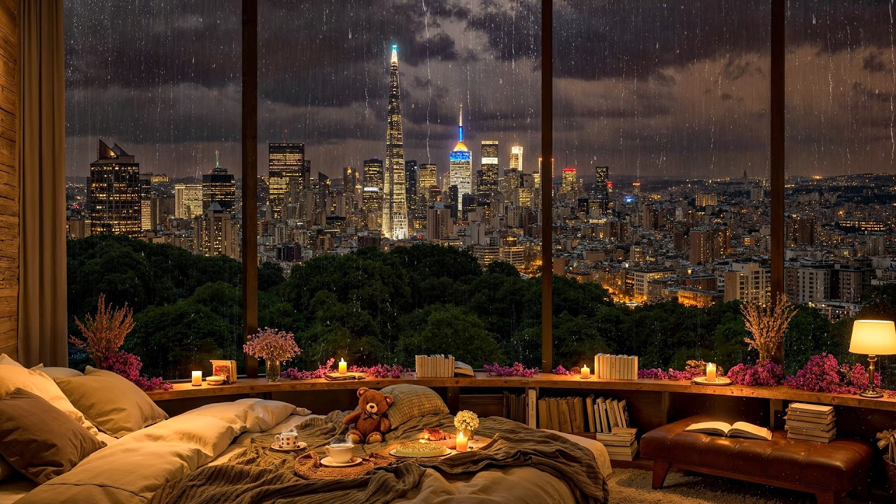 Relax and Unwind with City Rainy Night Jazz - Quiet Bedroom Ambience & Smooth Jazz