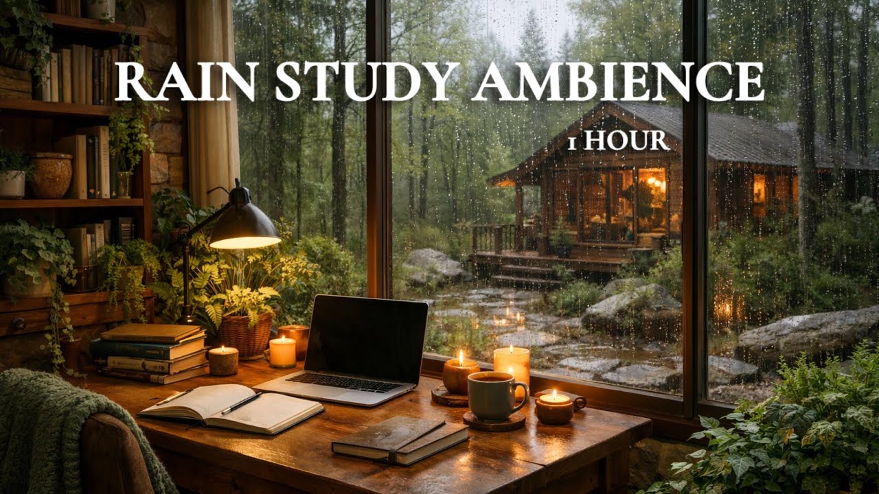 Cozy Rainy Forest Cabin Ambience (1 Hour) | Rain Sounds + Nature Ambience | Study & Focus 