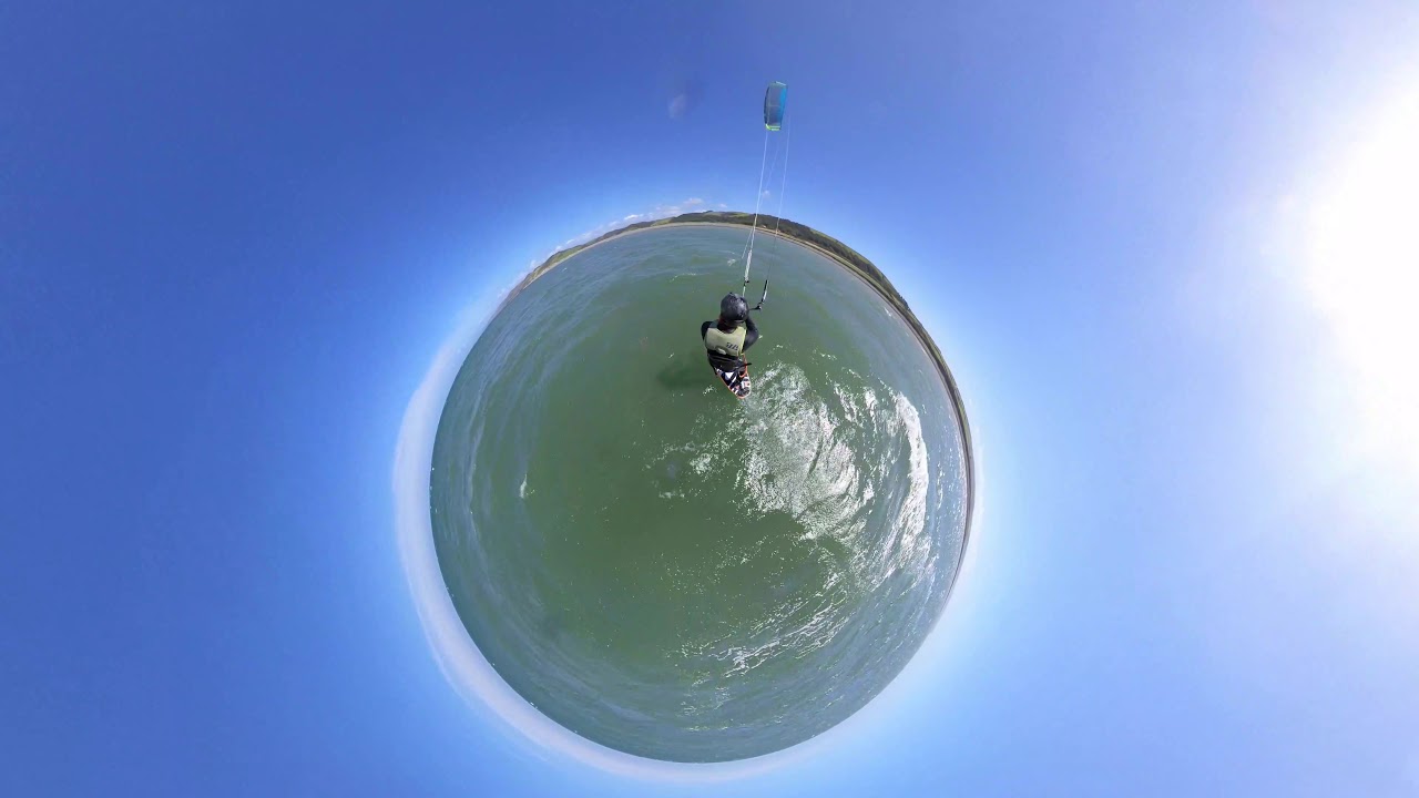 Kitesurfing trying out the Insta 360 One R action cam in 360 mode Hydrofoiling